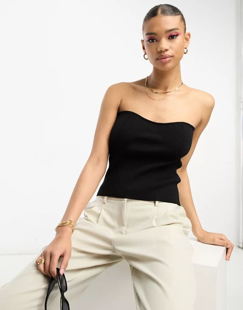 

Черный вязаный топ без бретелек ASOS