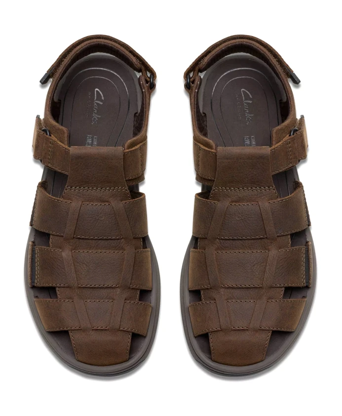 Коричневые мужские сандалии - широкая версия Clarks, коричневый — фото 3