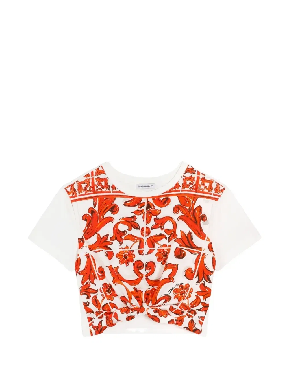 Футболка из джерси с принтом в виде майолики Dolce & Gabbana Kids, белый