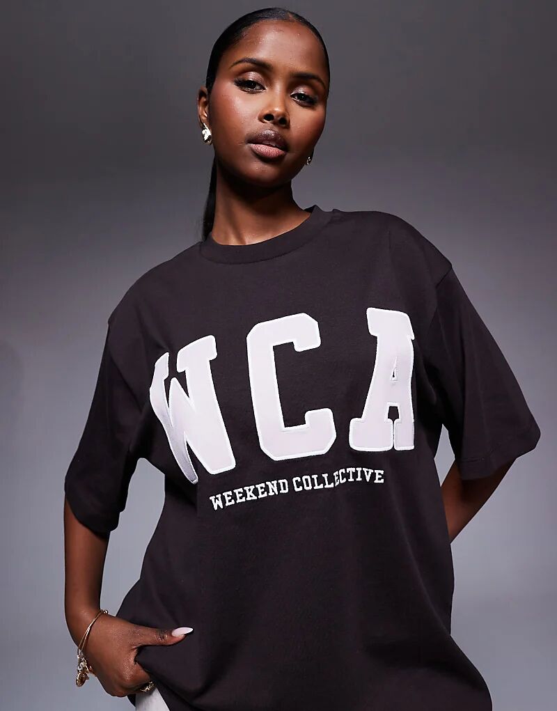 

Футболка Weekend Collective Icon большого размера с вышитой графикой WCA шоколадного цвета Asos Weekend Collective