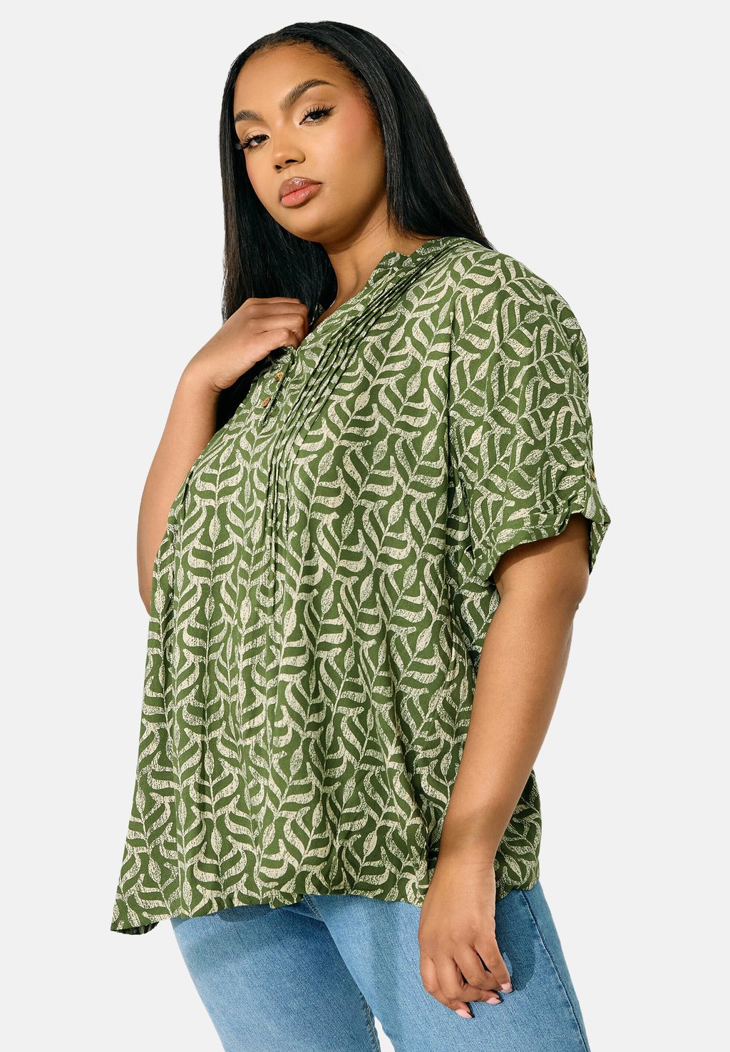 

Блуза LEAF PINTUCK Yours Clothing, зеленый