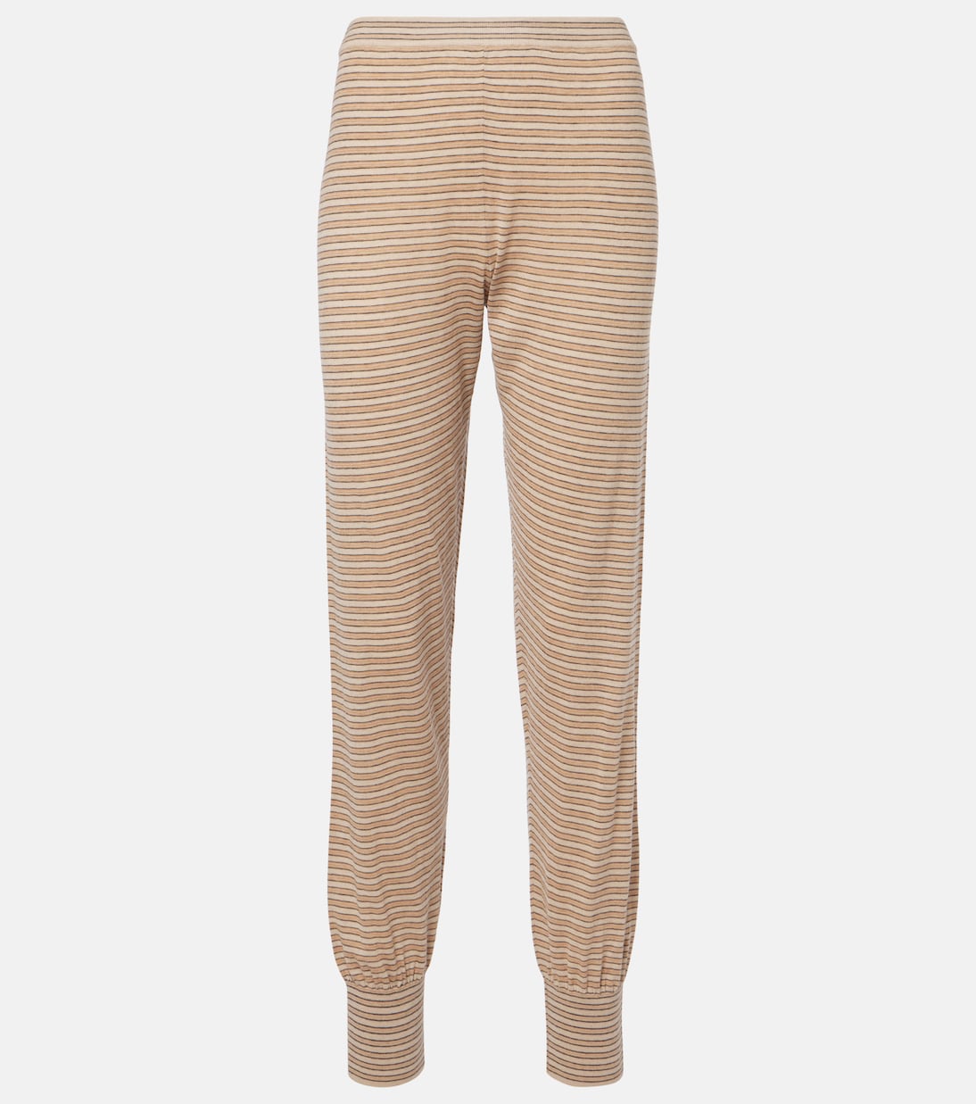 

Джерси хлопковые и кашемировые спортивные брюки The Row, Beige / Light Beige Stripe