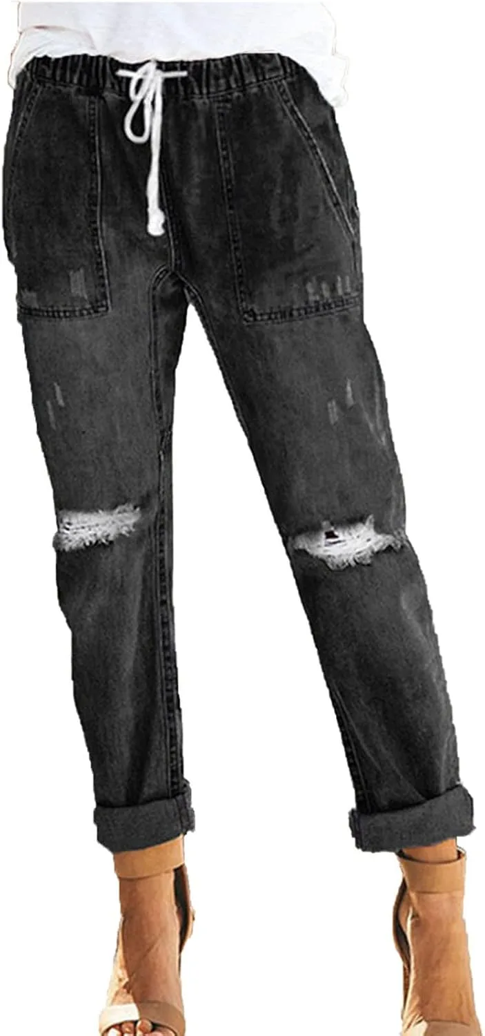 

DGHM-JLMY женские джинсы прямые с кружевной шнуровкой и потертостями