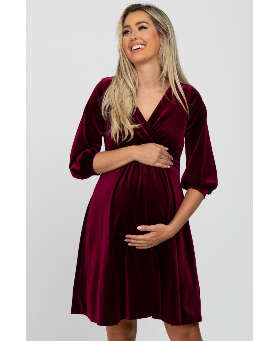 

Платье-бэбидолл из зеленого бархата с запахом спереди для беременных Pinkblush, Burgundy