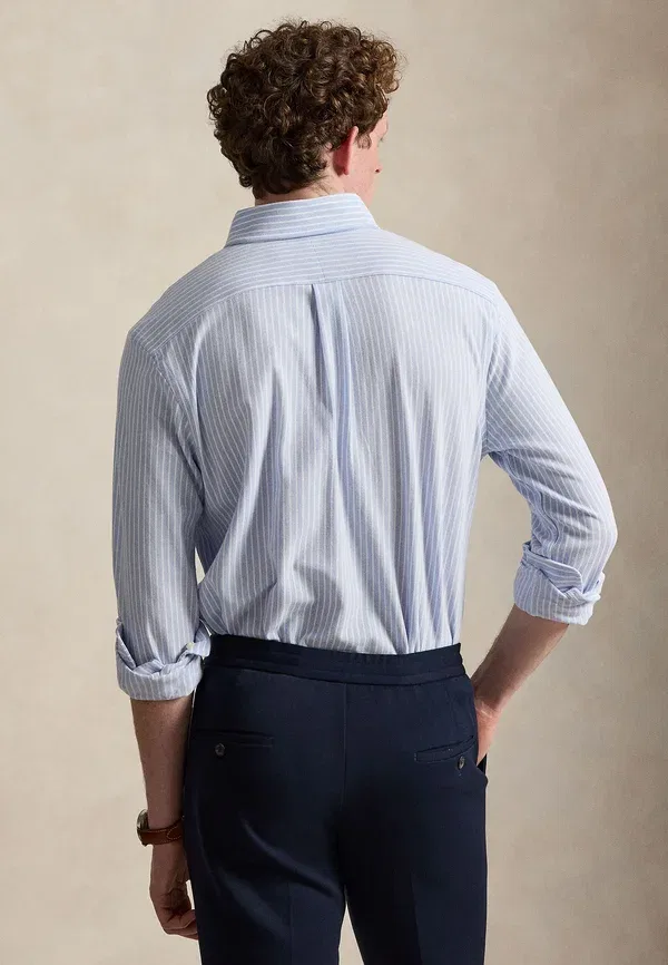 Рубашка Polo Ralph Lauren Striped Knit Oxford Shirt, сине-белая — фото 3