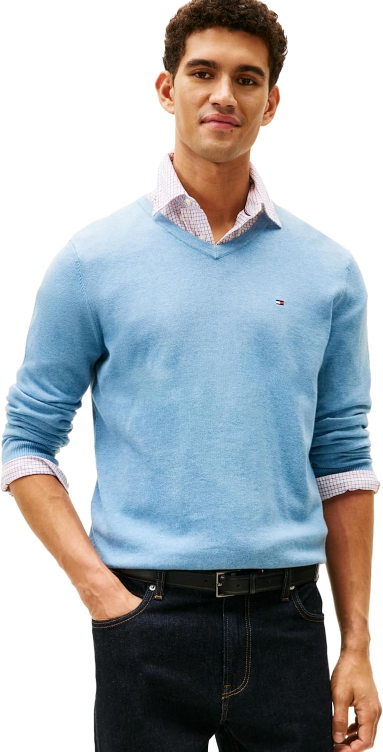 

Мужской свитер Tommy Hilfiger Essential из хлопка с длинным рукавом и V-образным вырезом, Medium Chambray