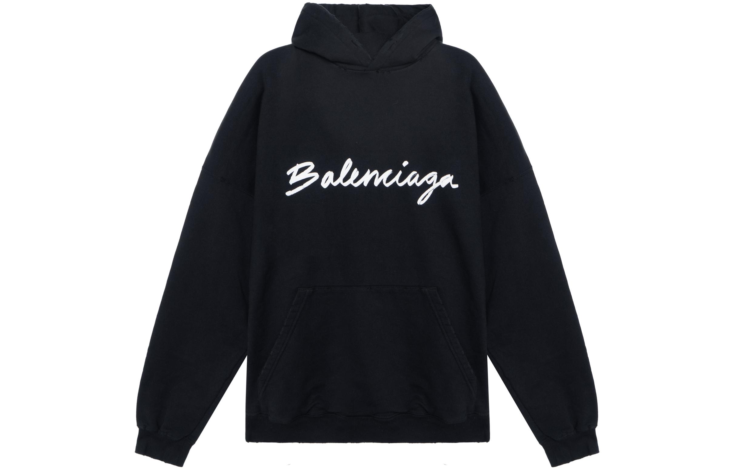 Бренд Balenciaga, худи оверсайз с принтом Script Logo, черный