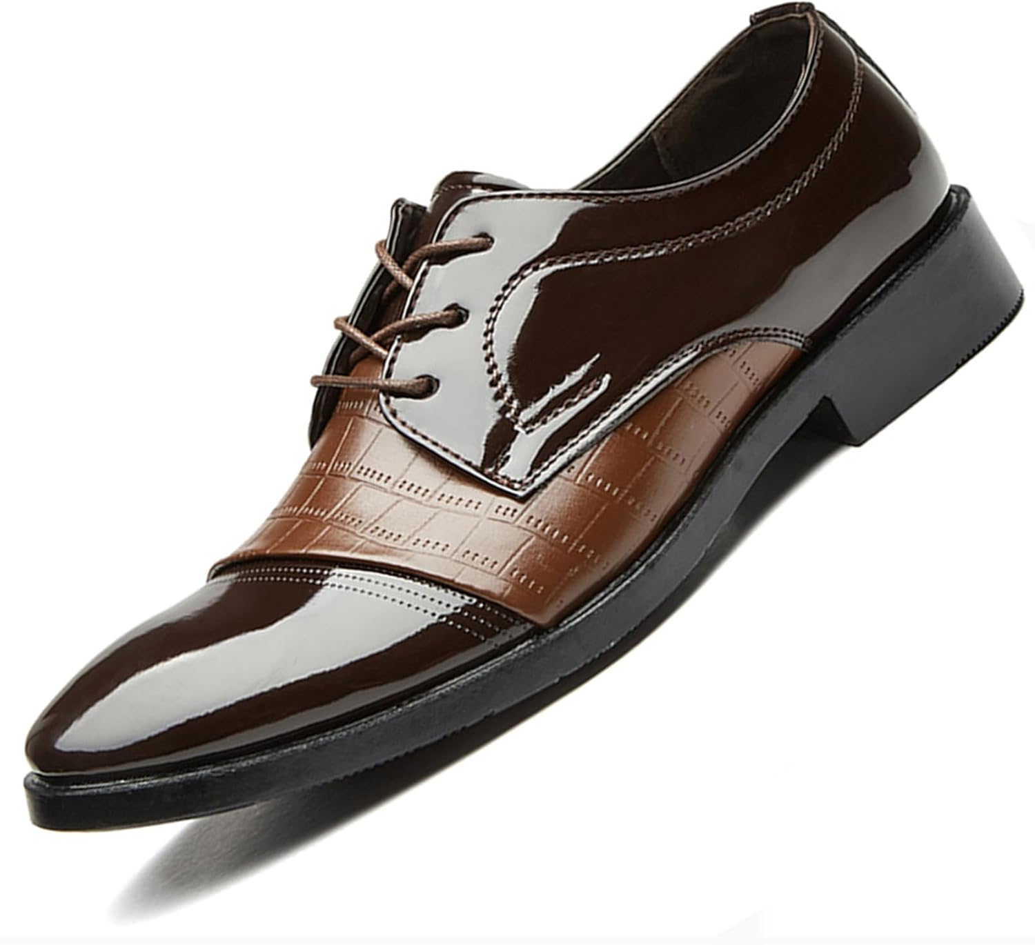 

Мужские винтажные туфли оксфорды из лакированной кожи с двухцветным носком, классические деловые с круглым носком и шнуровкой Rougono, коричневый