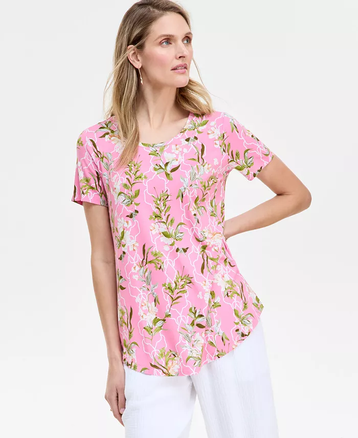 

Футболка с коротким рукавом Petite Lush Garden Print JM Collection, мультиколор