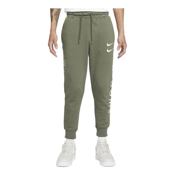 

Брюки men's printing brand logo solid color lacing bundle feet casual sports pants/trousers/joggers autumn green Nike, мультиколор