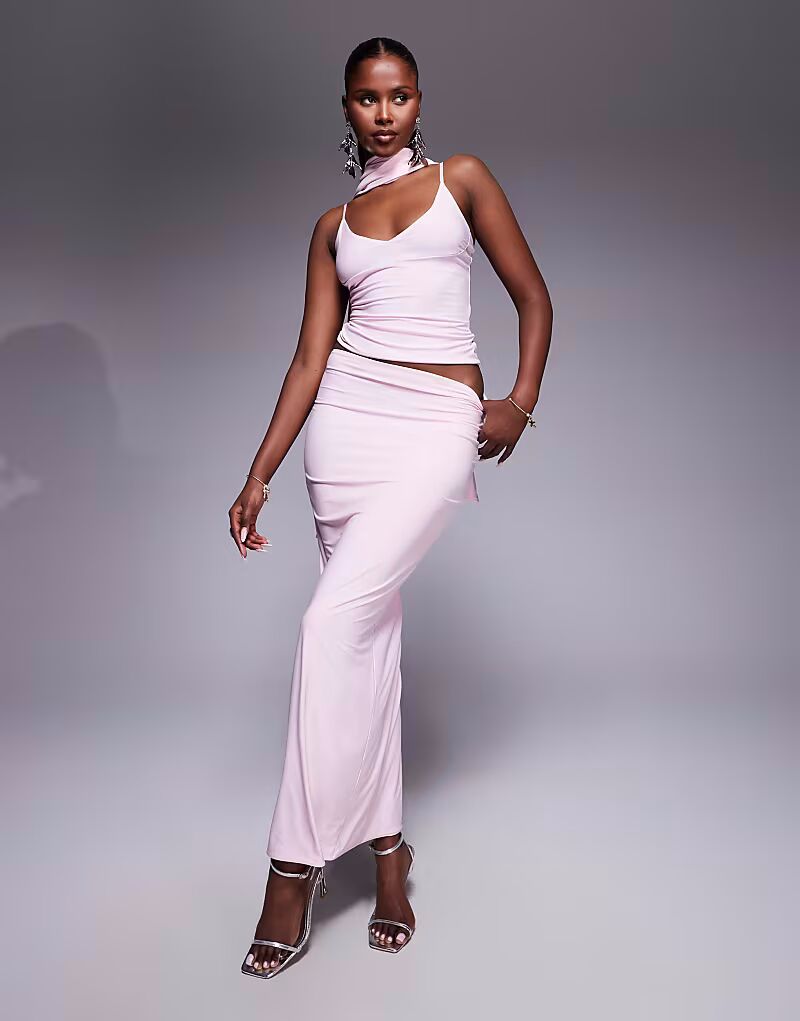 

Юбка макси с двойными фигурными изгибами, облегающая, розового цвета Fashionkilla