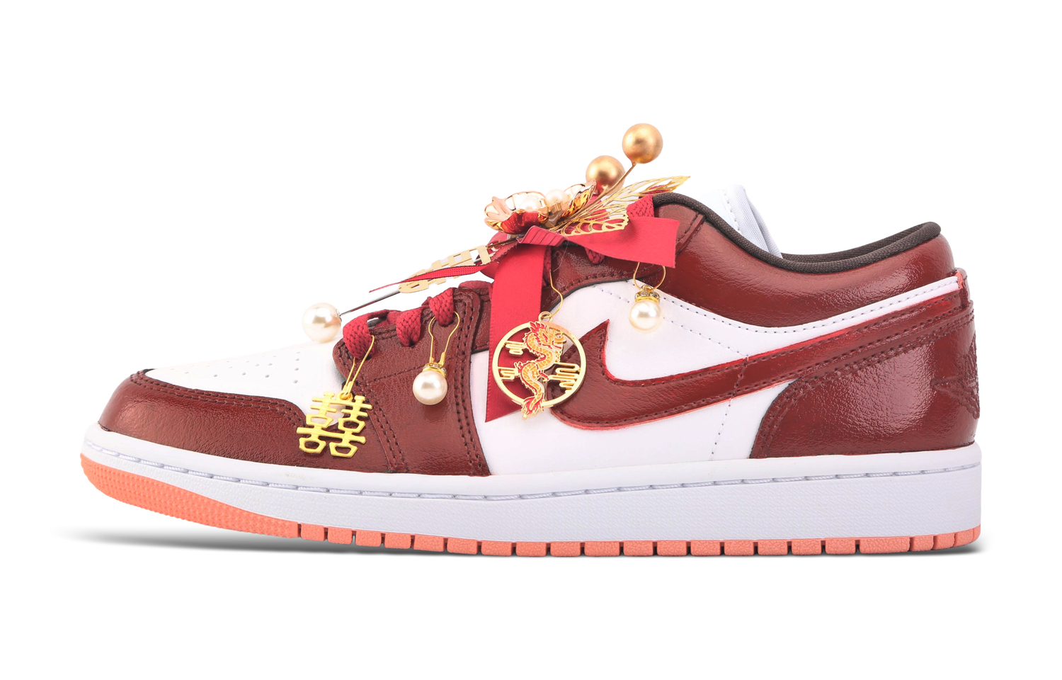 Jordan Кроссовки Air 1 Vintage для баскетбола, унисекс, низкие, красно-бело-золотые — фото 3