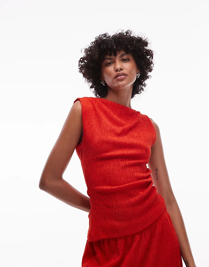 

Текстурированный асимметричный топ Topshop со сборками красного цвета — часть комплекта