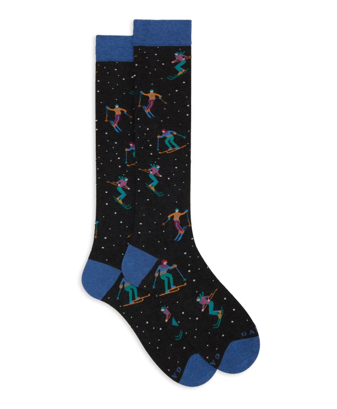 

Длинные хлопчатобумажные носки с рисунком, имитирующим лыжный спорт. Gallo, мультиколор