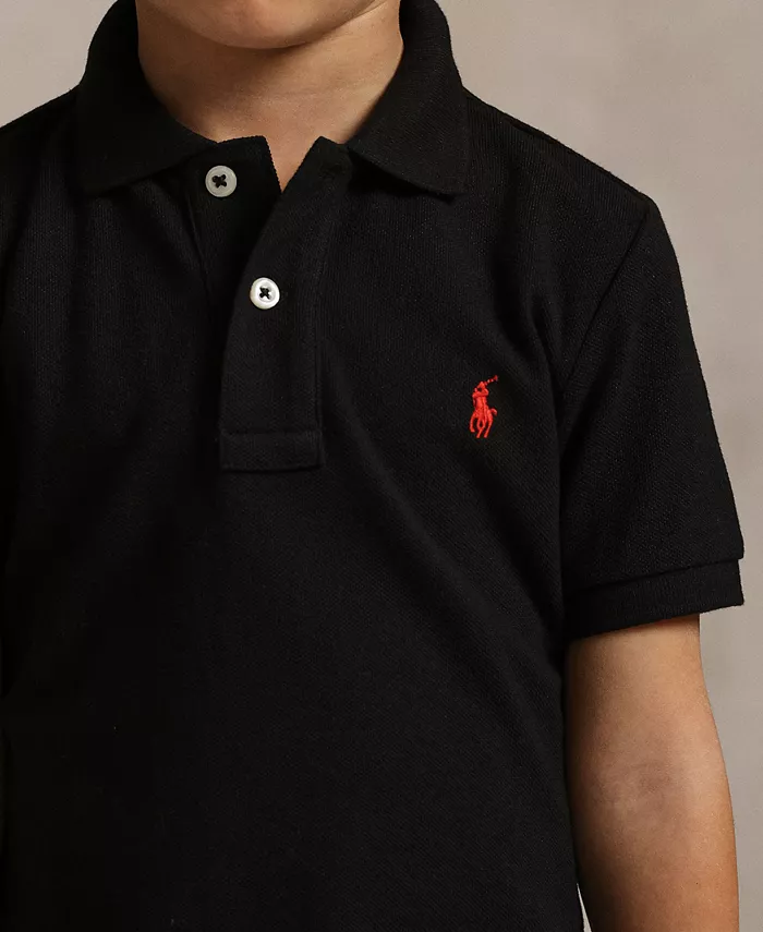 Детская и мальчиковая хлопковая поло с сетчатой тканью Polo Ralph Lauren, черный — фото 3