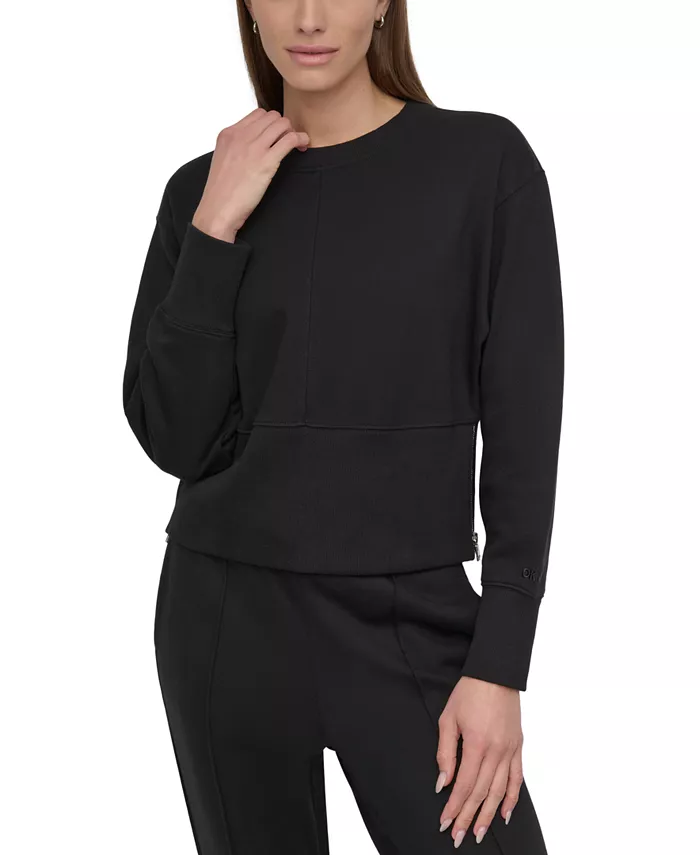 

Женский укороченный свитшот с молнией сбоку DKNY, черный