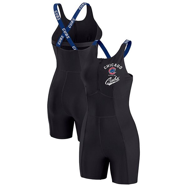 

Женский черный облегающий комбинезон с застежкой-молнией на четверть длины в стиле Chicago Cubs Wear By Erin Andrews