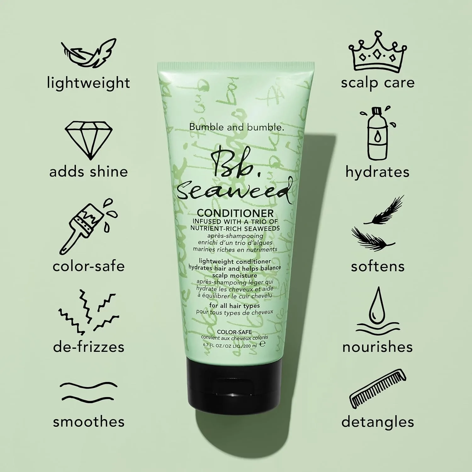 Bumble and bumble набор шампунь и кондиционер Seaweed Nourishing для тонких и нормальных волос или ежедневного мытья, без сульфатов, защита цвета, против пушистости и спутывания Шампунь, кондиционер и 2 помпы - 1000 мл Bumble And Bumble., Green — фото 4