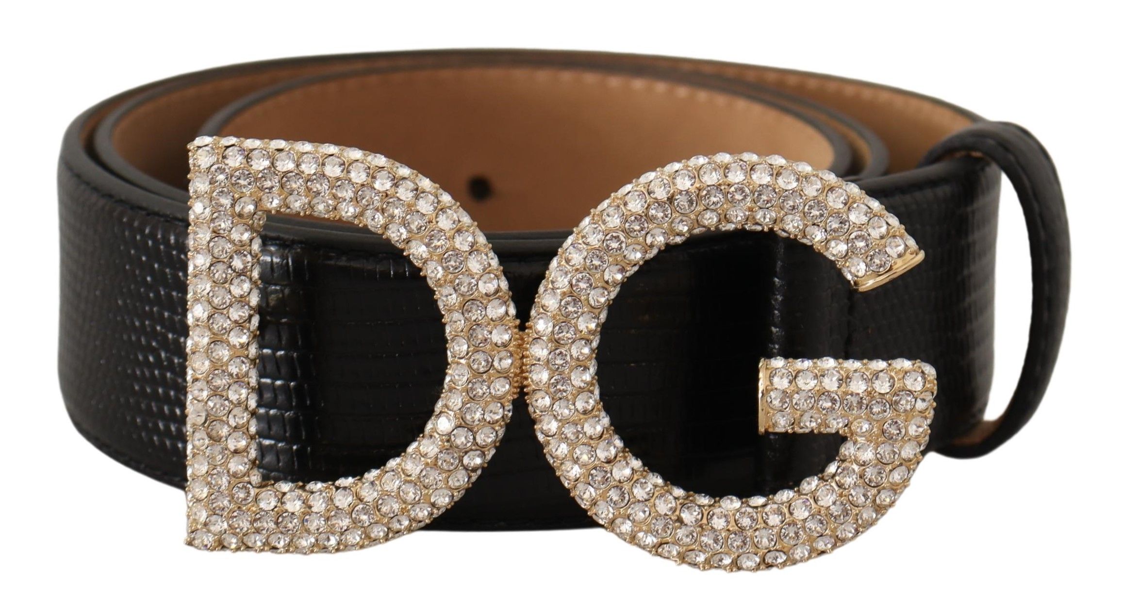 

Элегантный фактурный кожаный ремень с кристаллами Dolce & Gabbana, черный