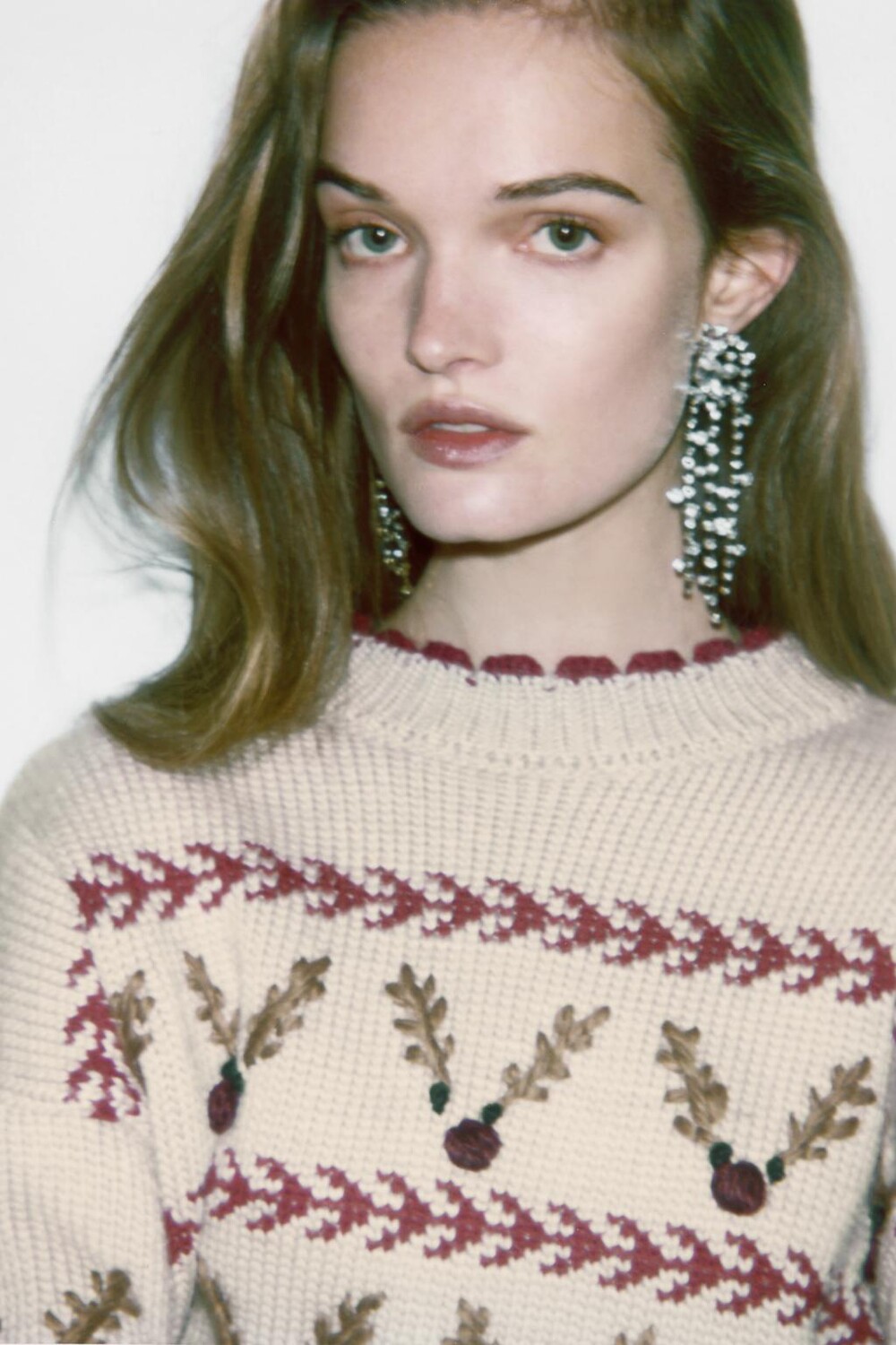 

Вязаный свитер с оленьим мехом ZARA, бежевый
