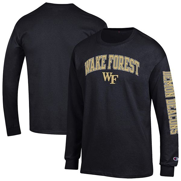 

Мужская черная футболка с длинным рукавом wake forest demon deacons arch over logo 2-hit Champion