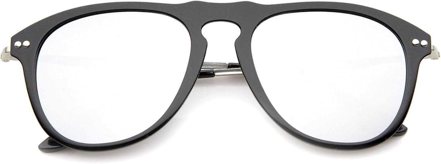 

Солнцезащитные очки-авиаторы zeroUV в современном стиле с оправой в форме замочной скважины, роговой оправой и цветными зеркальными линзами, диаметр линз 53 мм, Black-silver / Silver Mirror