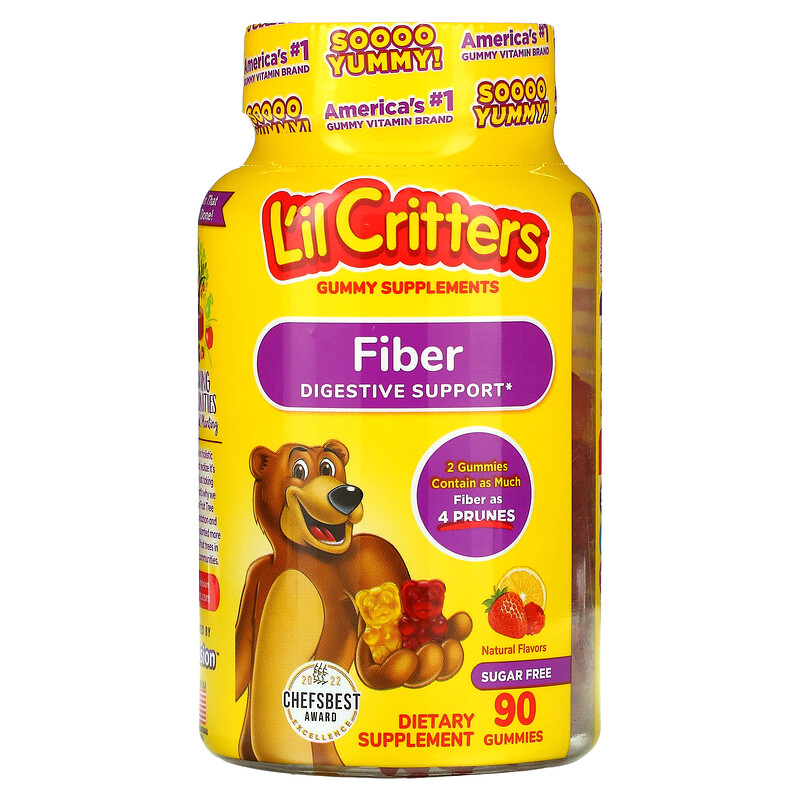

L'il Critters, Клетчатка для поддержки пищеварения, натуральные ароматизаторы, 3 г, 90 жевательных таблеток (1,5 г в каждой жевательной таблетке)