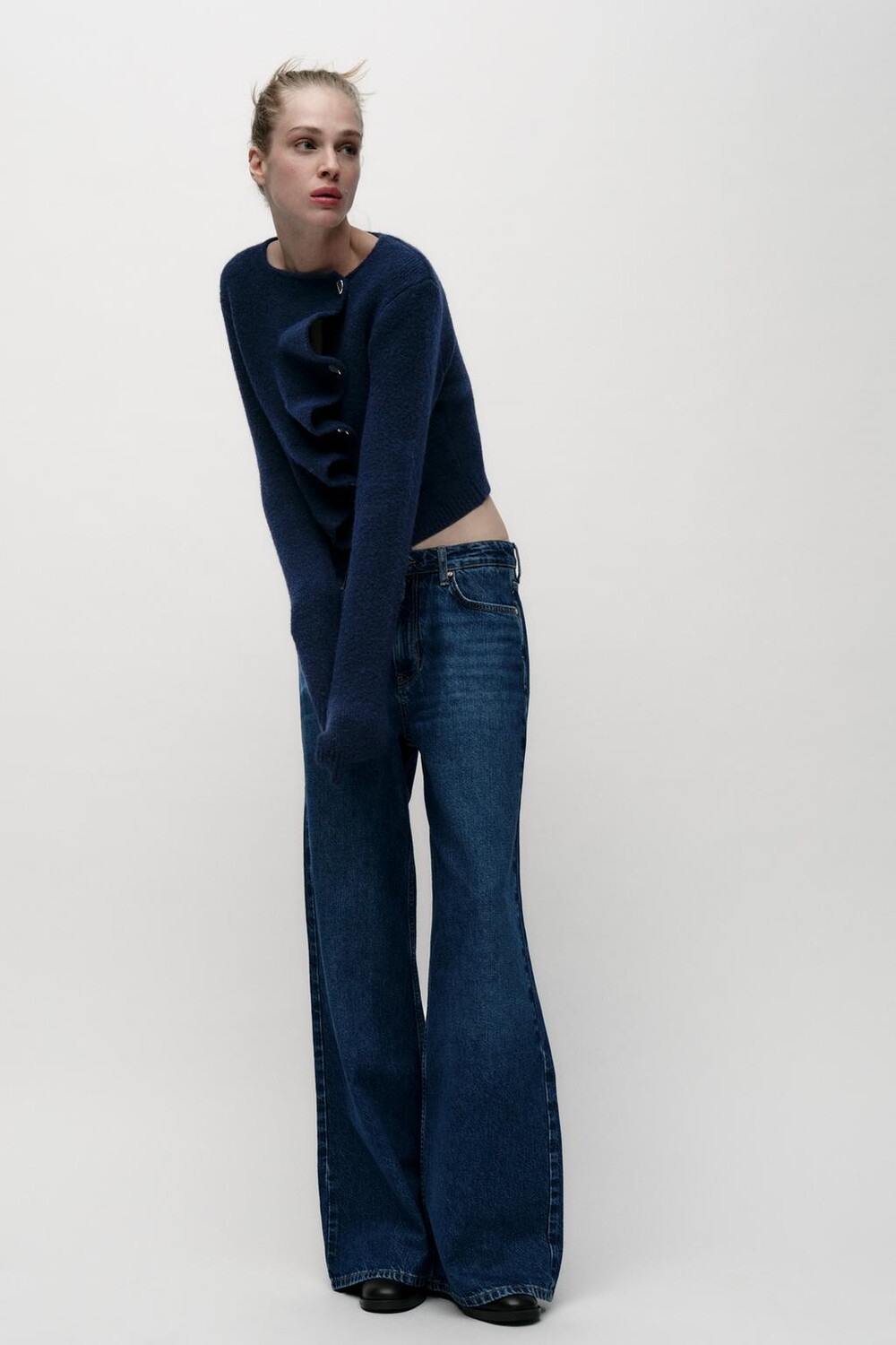 

Вязаный кардиган с накидкой ZARA, синий