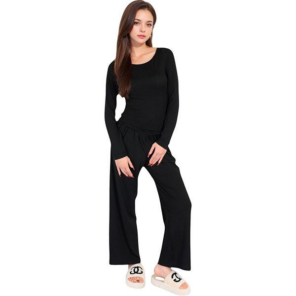 

Женский лоунж-сет с широкими брюками на резинке и шнурке Anna-Kaci, Black