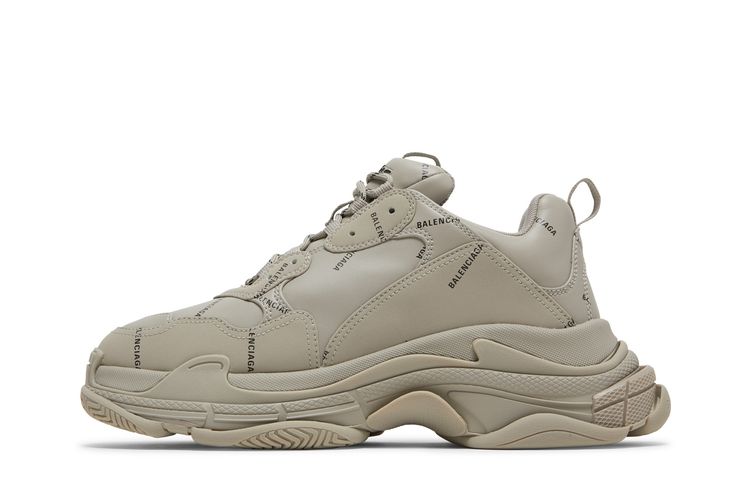 Кроссовки Balenciaga Triple S Sneaker 'Allover Logo - Beige', кремовый — фото 3