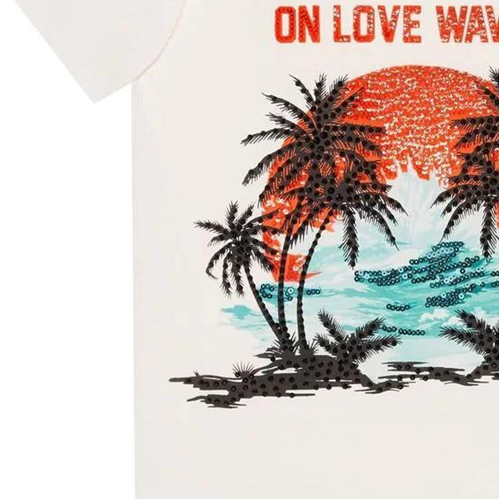 Футболка женская Gucci Sequinned Slogan-Print, декор пайетками, белый — фото 4