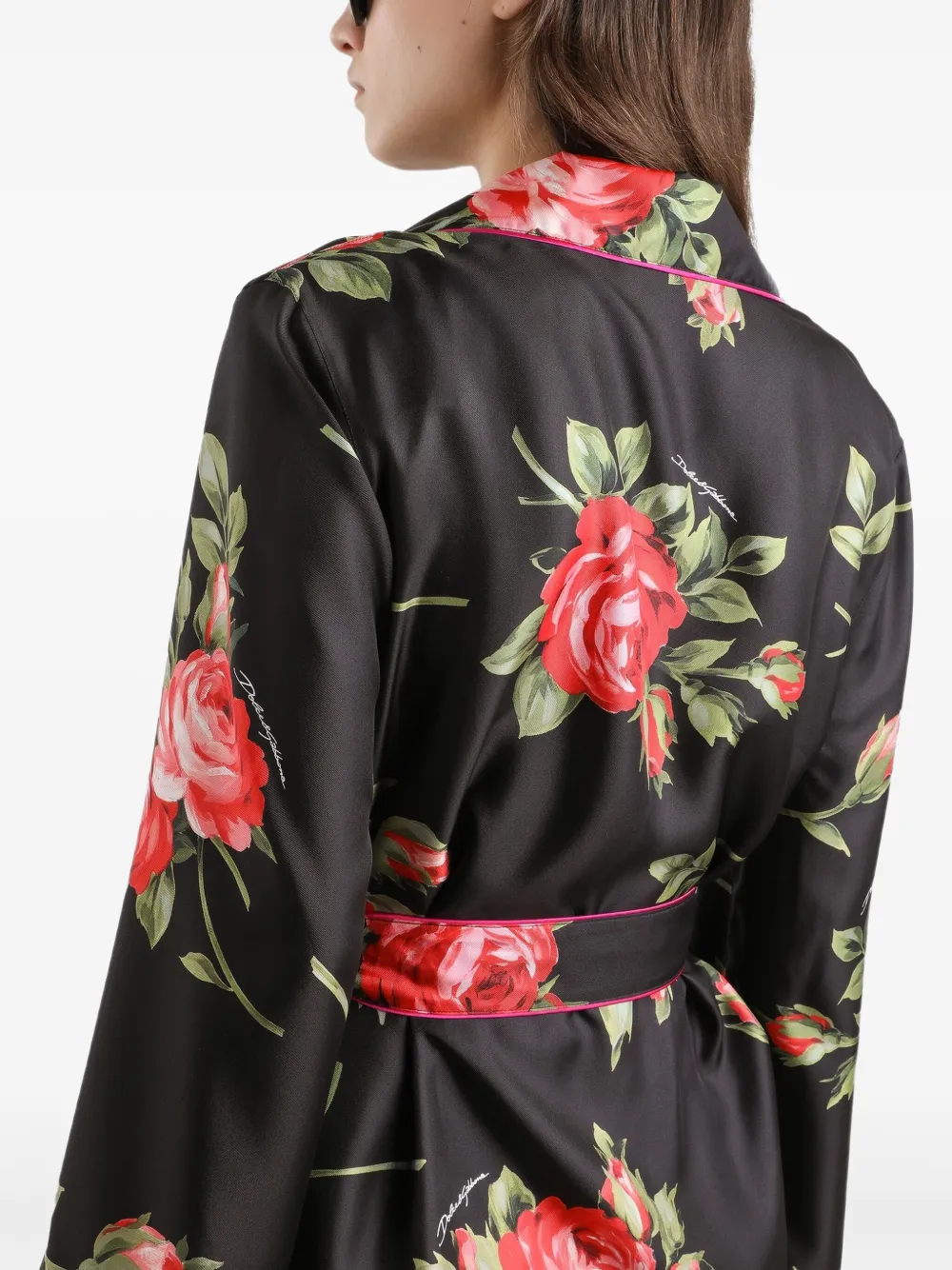 Блузка с цветочным принтом и поясом Dolce & Gabbana, черный — фото 4