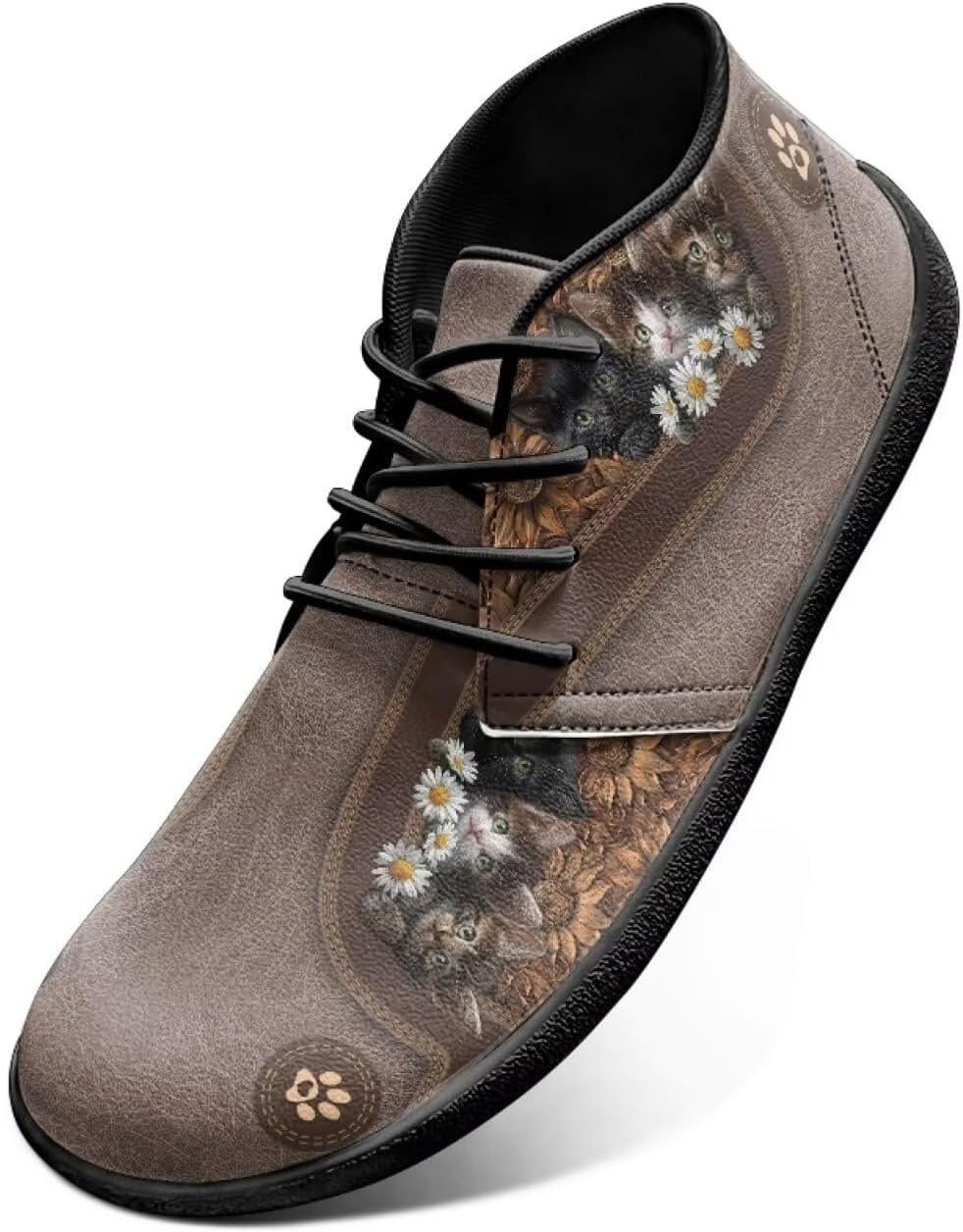 

Мужские классические кроссовки с шнуровкой, кожаные, с широкой носочной частью, удобные, с животным принтом, для бега и спорта, повседневная уличная обувь Chririnla, Cat Daisy