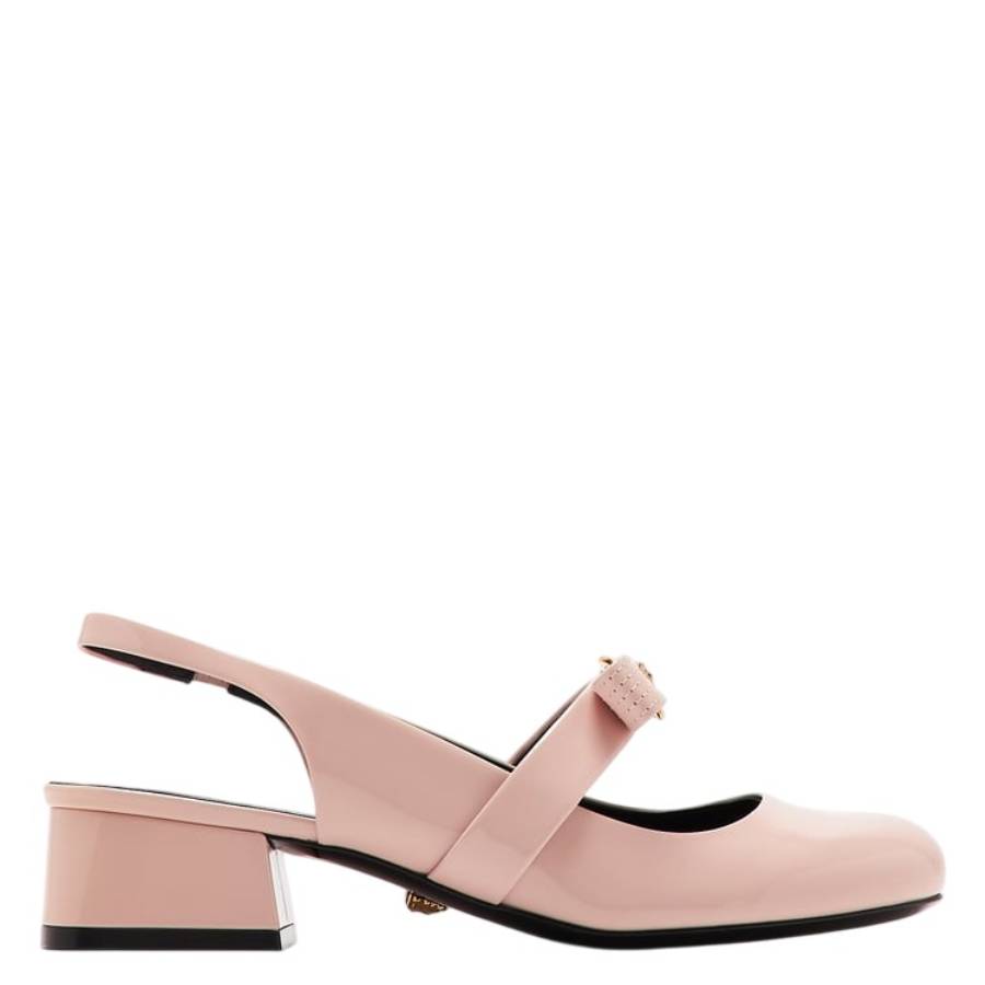 Туфли-лодочки Versace Gianni Ribbon Patent 35 с открытой пяткой, powder blush-versace gold