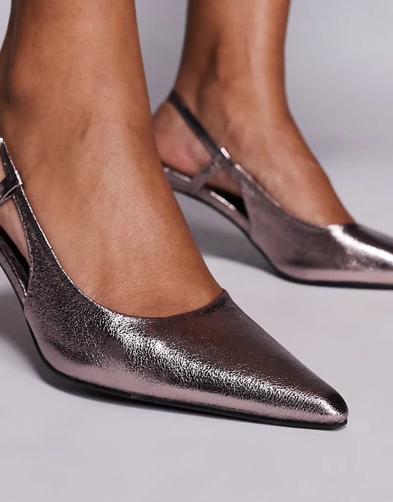 Туфли Public Desire Wide Fit Salsa с открытой пяткой и каблуком-рюмочкой, оловянные. — фото 2