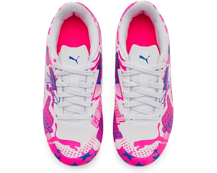 Детские бутсы Puma Ultra Pulisic Artificial, Firm Ground (для малышей/детей/подростков) PUMA Kids, White/Poison Pink/Ultra Blue — фото 2
