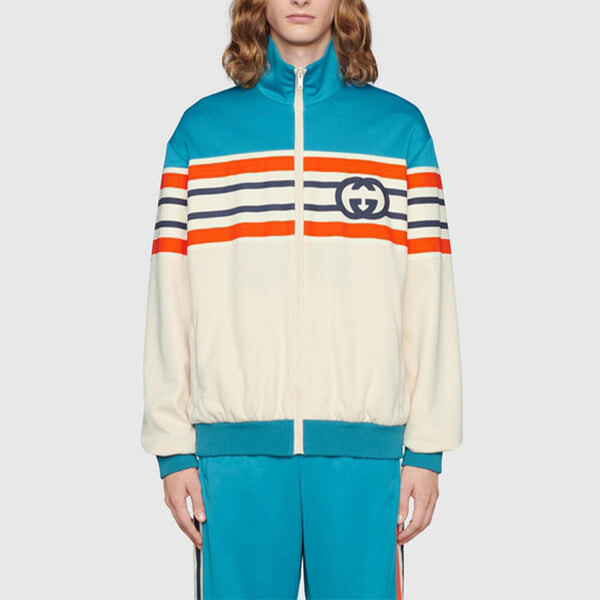 Куртка interlocking g stripe jacket 'light blue ivory' Gucci, голубой — фото 2