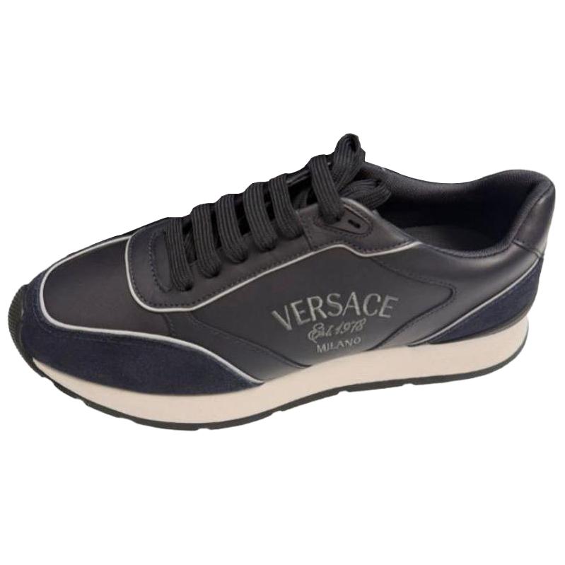 

VERSACE Кожаные низкие кеды мужские синие