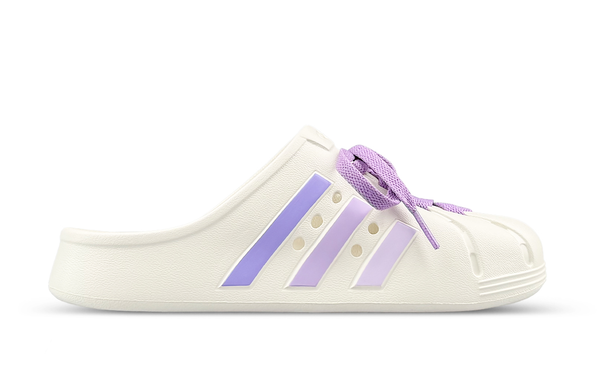 Adidas Адилетт закрытые нескользящие шлепанцы унисекс белый фиолетовый, цвет White Purple — фото 2