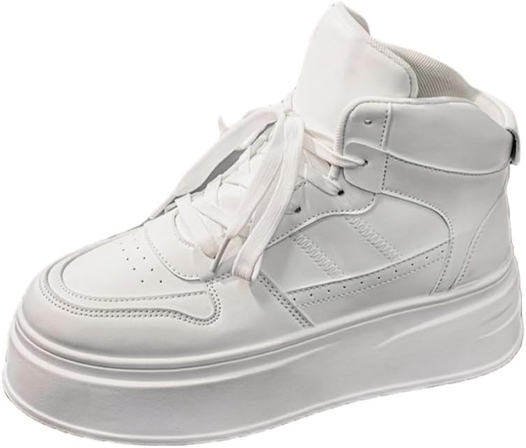 

Высокие спортивные кеды FmShi с толстой подошвой и однотонным дизайном - эффект увеличения роста, прочные, противоскользящие, подходят для улицы и повседневной носки, белый