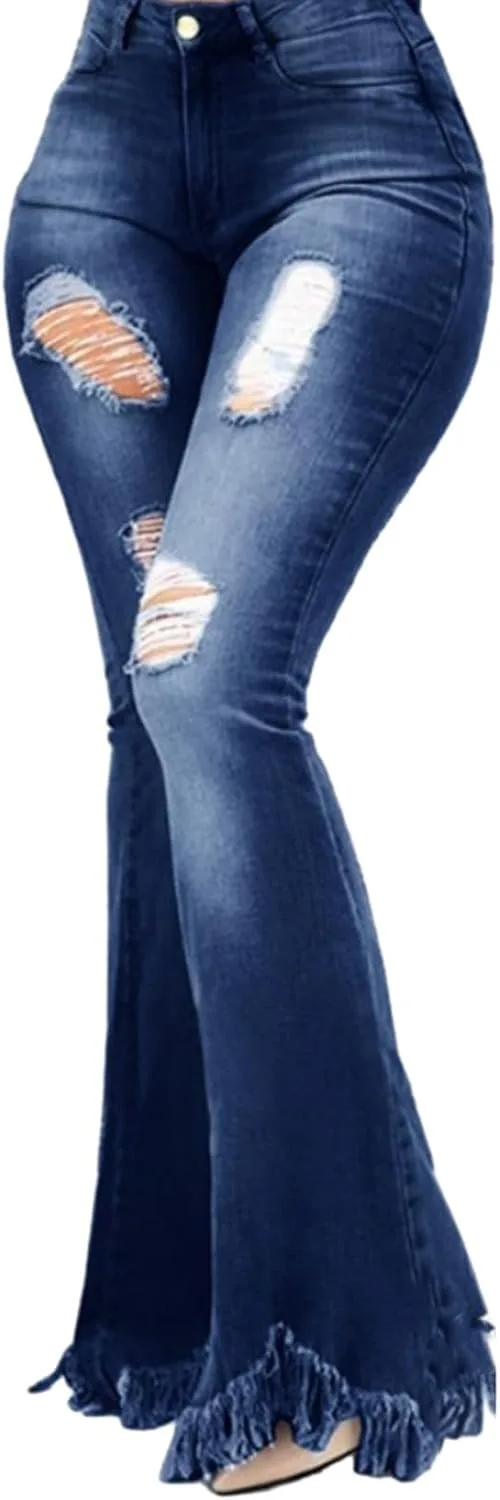 

Джинсовые брюки с бахромой на манжетах, женские, осенние, расклешенные, с высокой талией, молния и пуговицы, дизайн с прорезями, карманы Shulemin