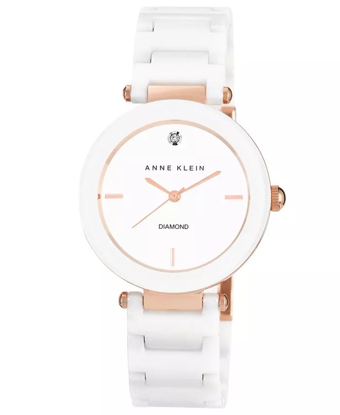 

Женские часы с бриллиантами на белом керамическом браслете 33 мм AK-1018RGWT Anne Klein