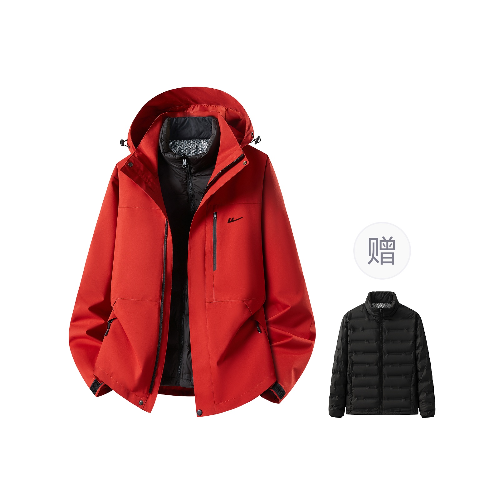 

Пуховик Unisex с капюшоном и флисовой подкладкой 3 в 1 WARRIOR, cinnabar красный[comes with 90 fleece liner+badge]
