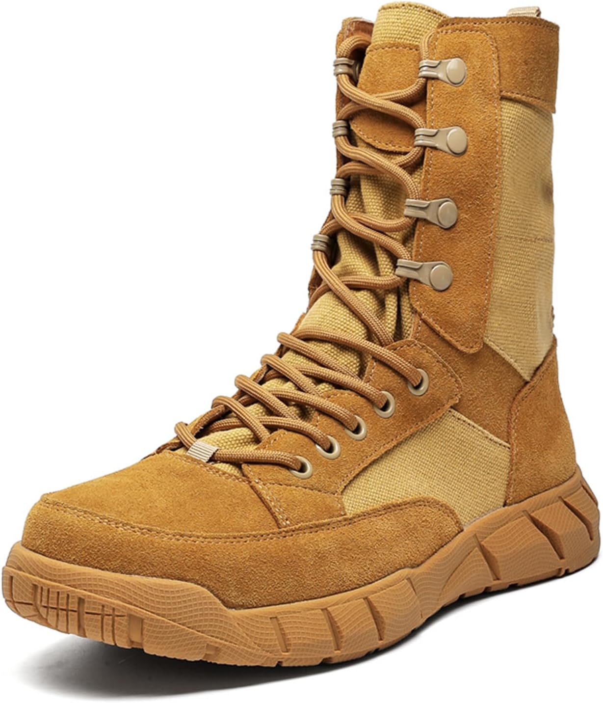 

Мужские военные тактические ботинки высокой посадки на шнуровке 15 см с замшевой дышащей сетчатой вставкой Tengfeifly, золотой