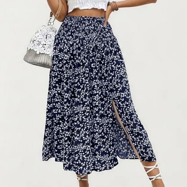 

Женская юбка миди с цветочным принтом, высоким поясом и разрезом сбоку Anna-Kaci, Navy