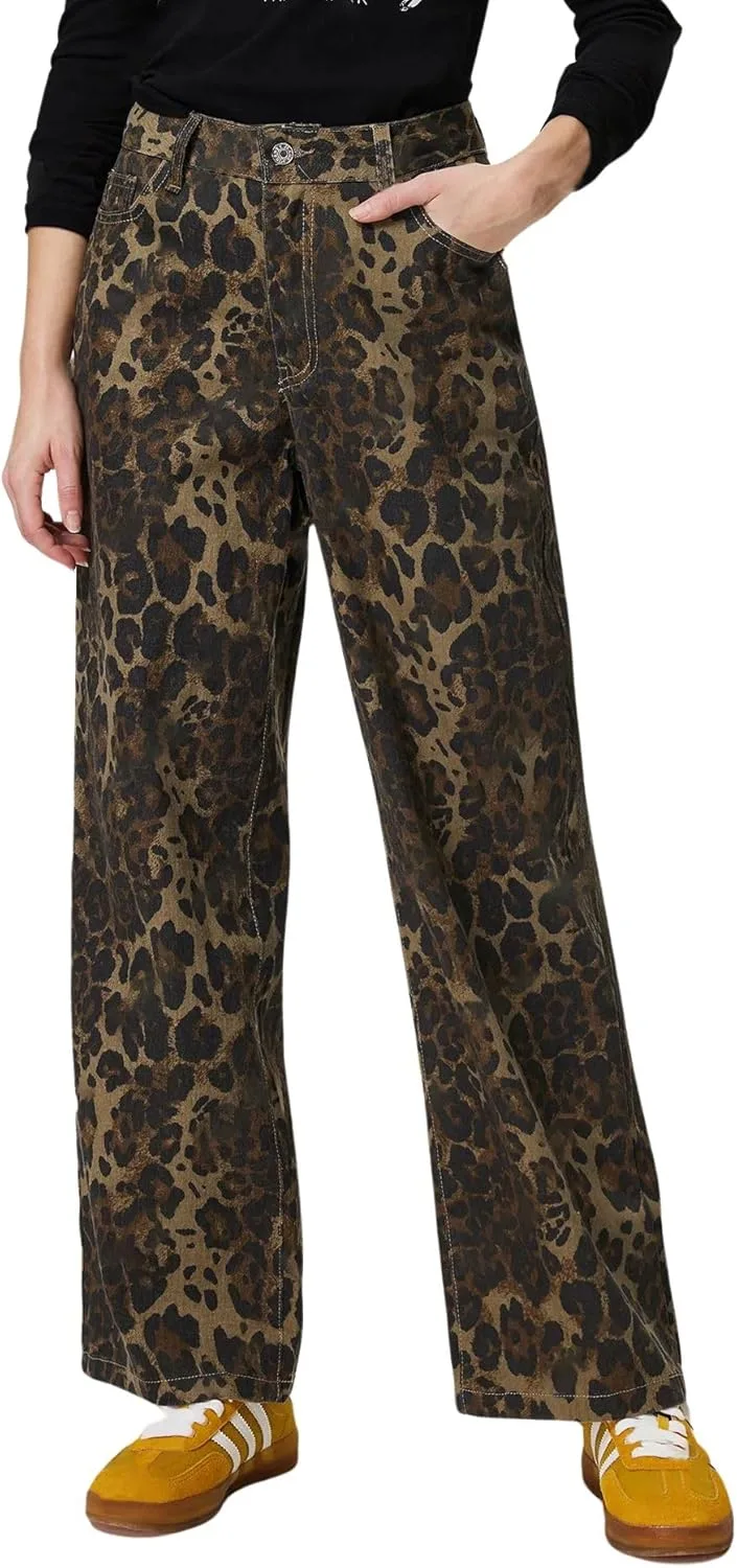 

Женские джинсы utcoco в стиле Y2k с леопардовым принтом, высокая посадка, широкие