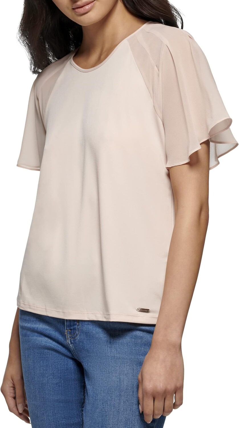 

Топ Calvin Klein Chiffon Ruffle Sleeve, цвет Blush