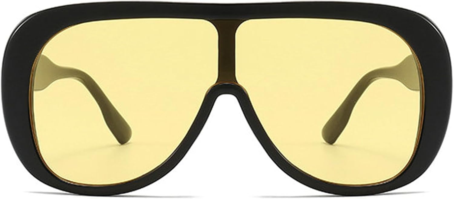 

Willochra Большие солнцезащитные очки-пилот для женщин, модные солнцезащитные очки в крупной оправе, цельные солнцезащитные очки-маска, модные овальные очки в оправе, Black Yellow