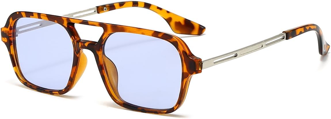 

Ретро квадратные солнцезащитные очки-авиаторы для женщин и мужчин, маленькая оправа, модные пластиковые цветные очки в стиле 70-х годов Azoxus, Leopard Print Frame/Blue Lenses