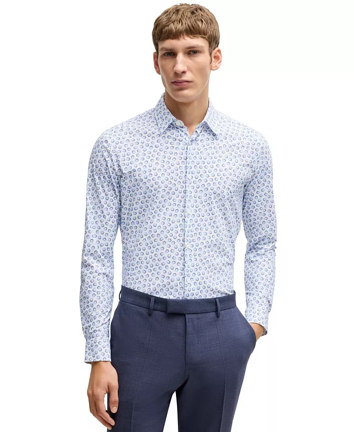 

Мужская рубашка с цветочным принтом Slim Fit Hugo Boss, синий